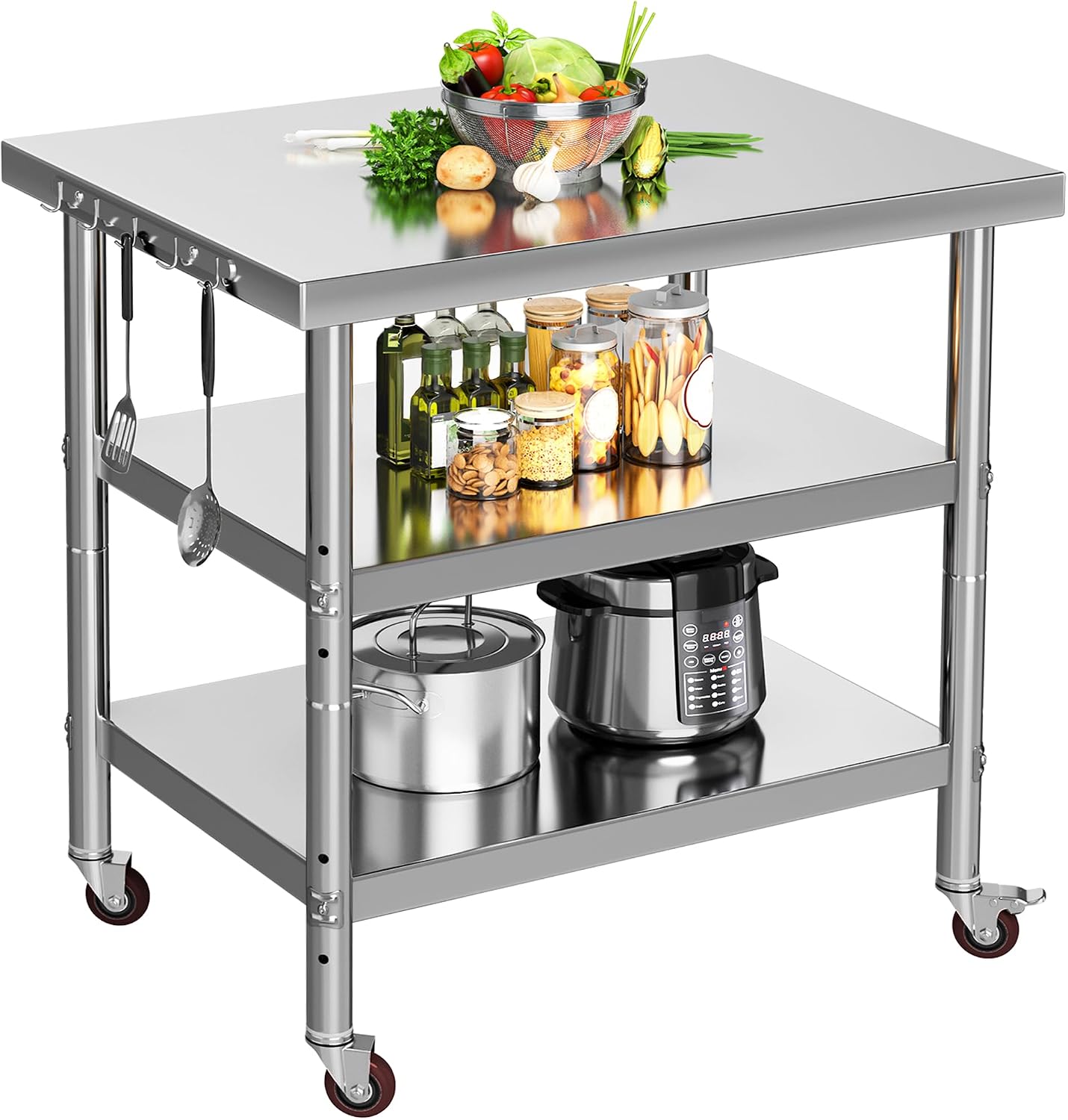 Commercial Kitchen Prep Table With Storage - Stainless Steel Food Prep Table, 3