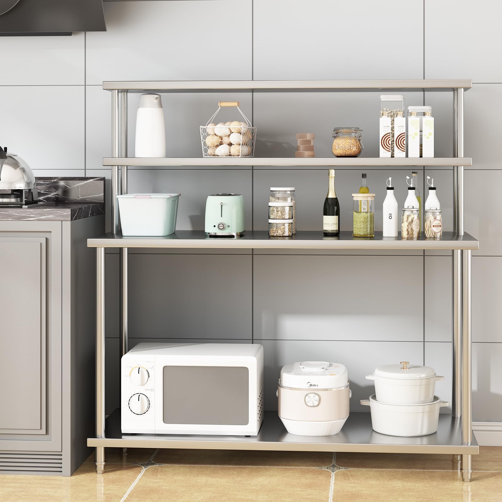 Commercial Kitchen Prep Table With Storage - Stainless Steel Table with Overshelves, 60
