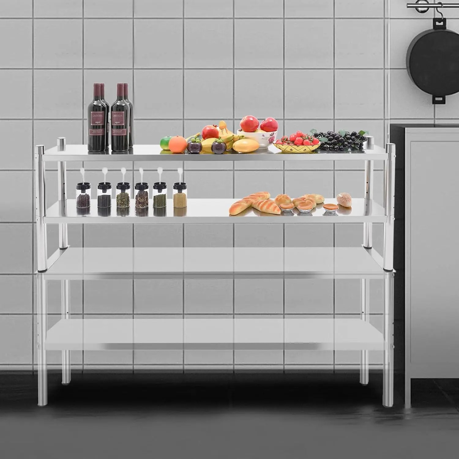 Stainless Steel Double Tier Ov - Commercial Kitchen Prep Table With Storage review and price