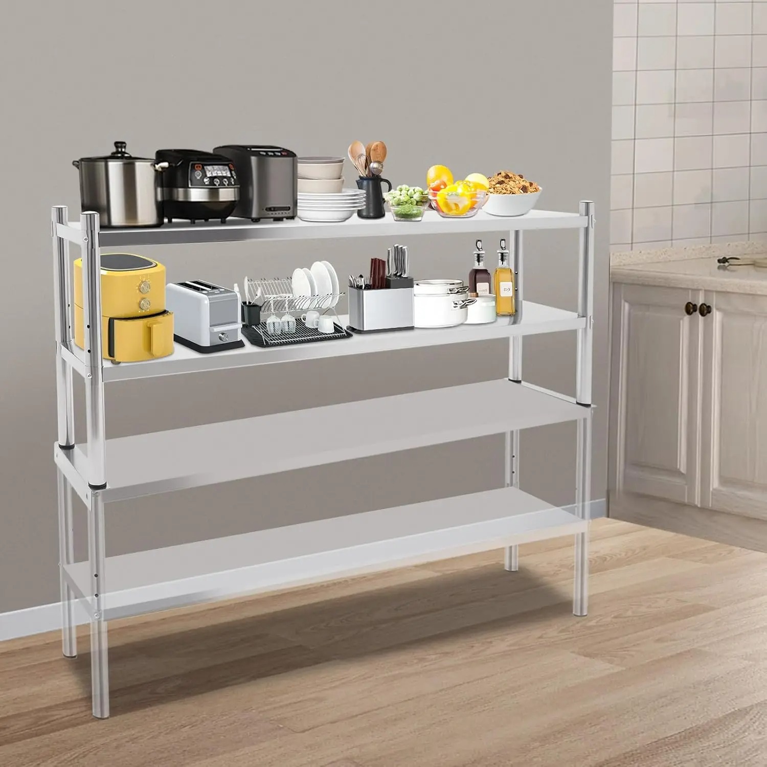 Stainless Steel Double Tier Ov - Commercial Kitchen Prep Table With Storage review and price
