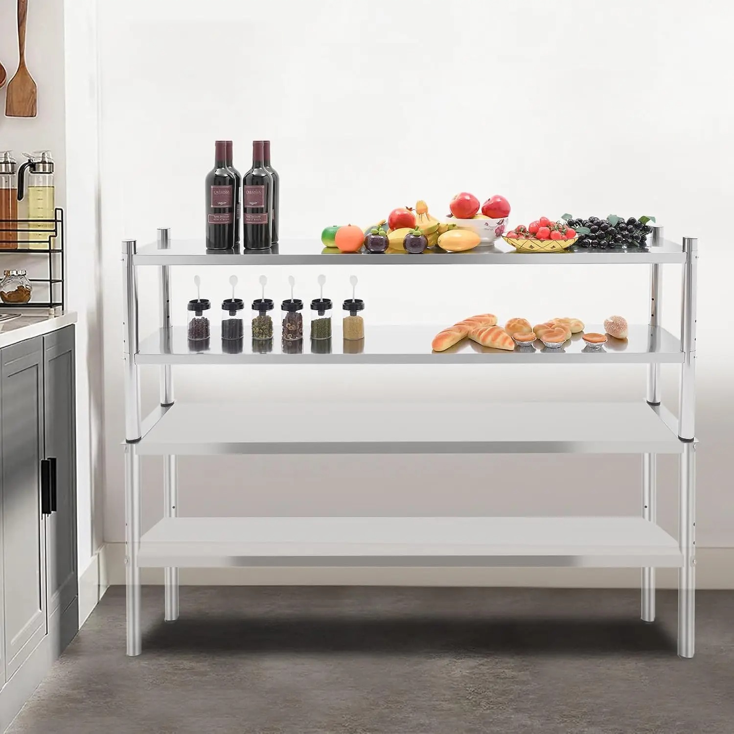 Stainless Steel Double Tier Ov - Commercial Kitchen Prep Table With Storage review and price