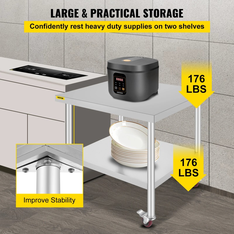 Stainless Steel Kitchen Prep T - Commercial Kitchen Prep Table With Storage review and price